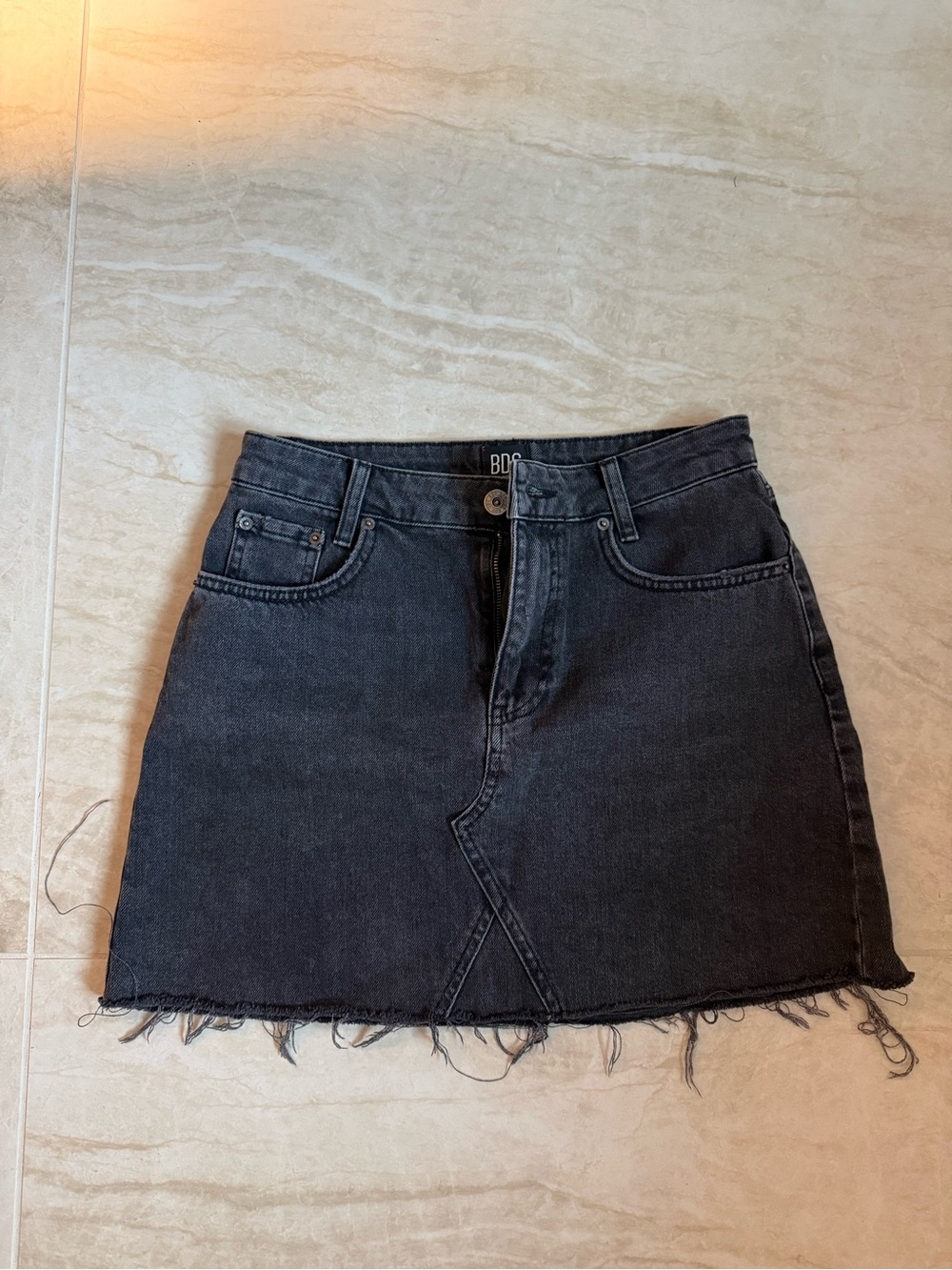 BDG Black High-Rise Denim Mini Skirt with Distressed Hem